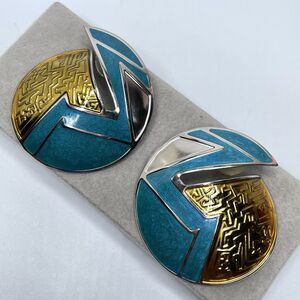 Unique Vintage Edgar Berebi Enamel Silver Tone Statement Stud Earrings Pierced